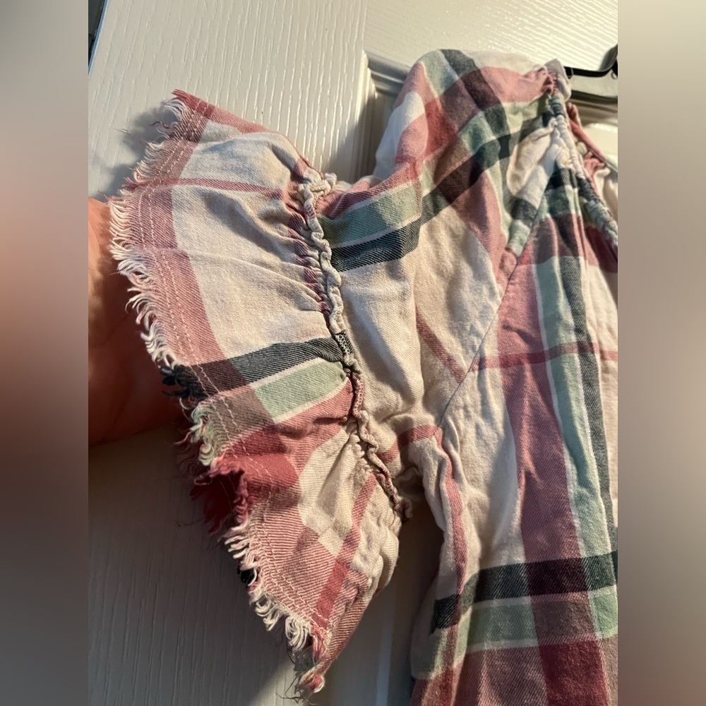 True Craft Pink and Green Plaid Blouse with distressed edging. - Picture 6 of 7